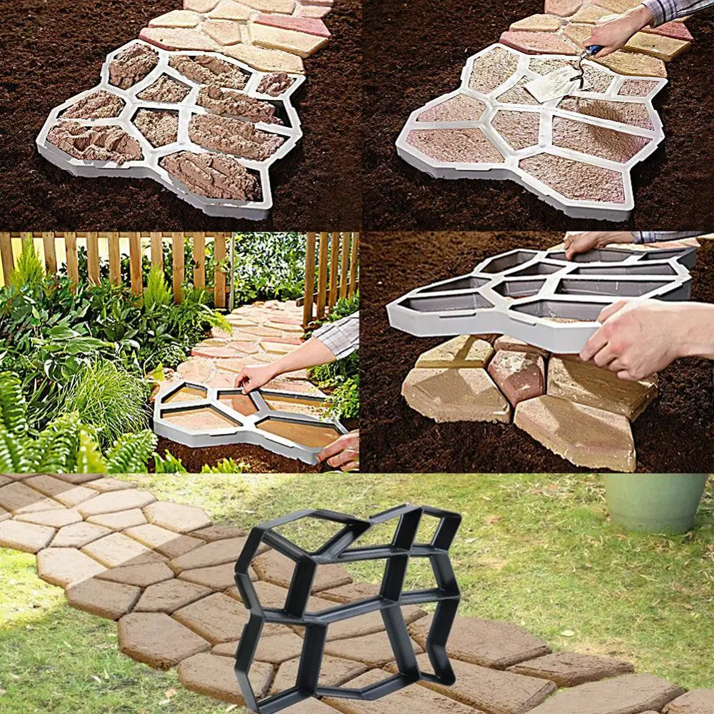 Plastic Path Maker Mold Reusable Concrete Cement Stone Brick Design DIY Manually Paver Walk Mould Garden Building Tool